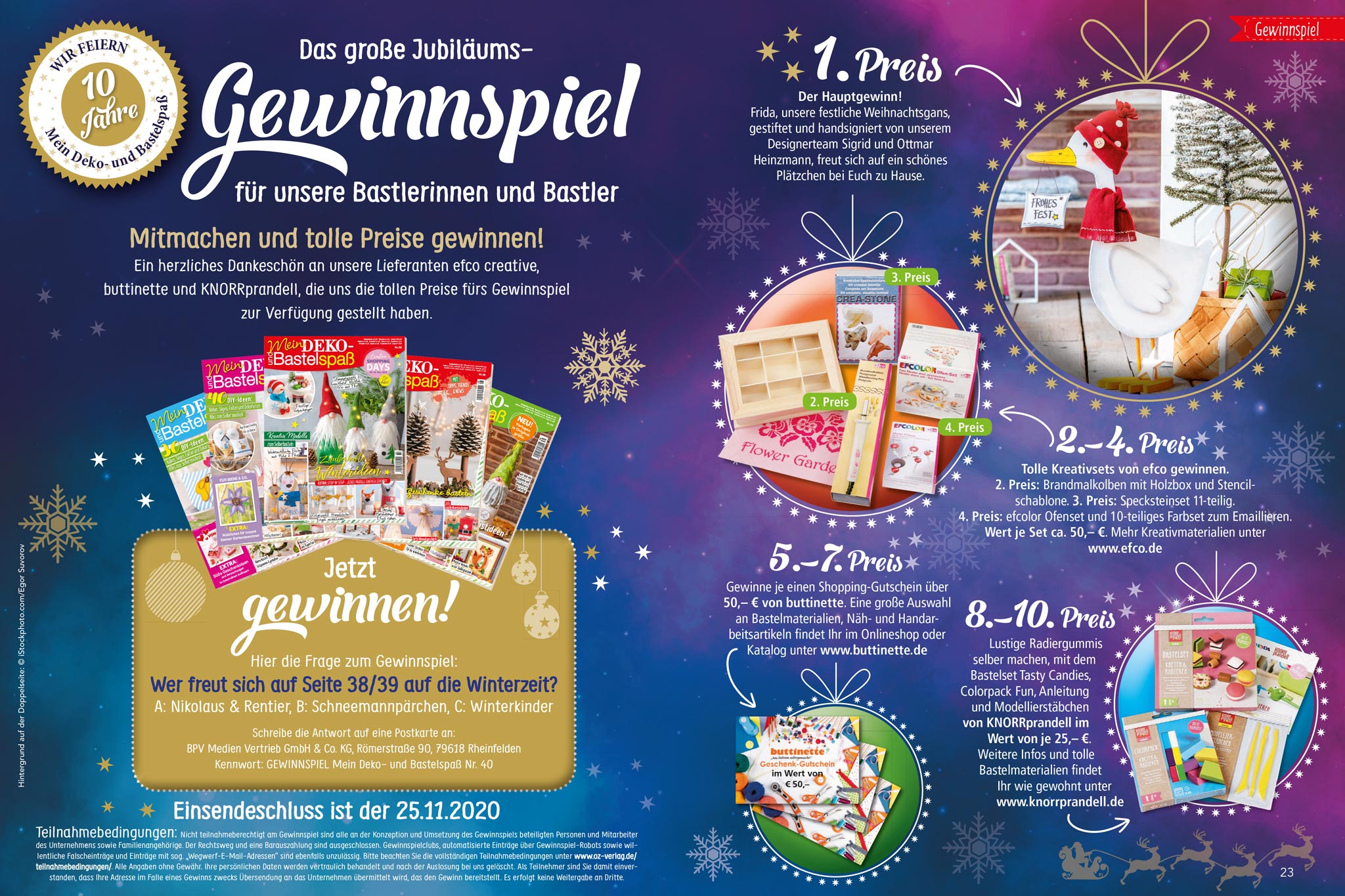 Deko- und Bastelspaß Nr. 40 Winter 2020, 10 Jahre Gewinnspiel